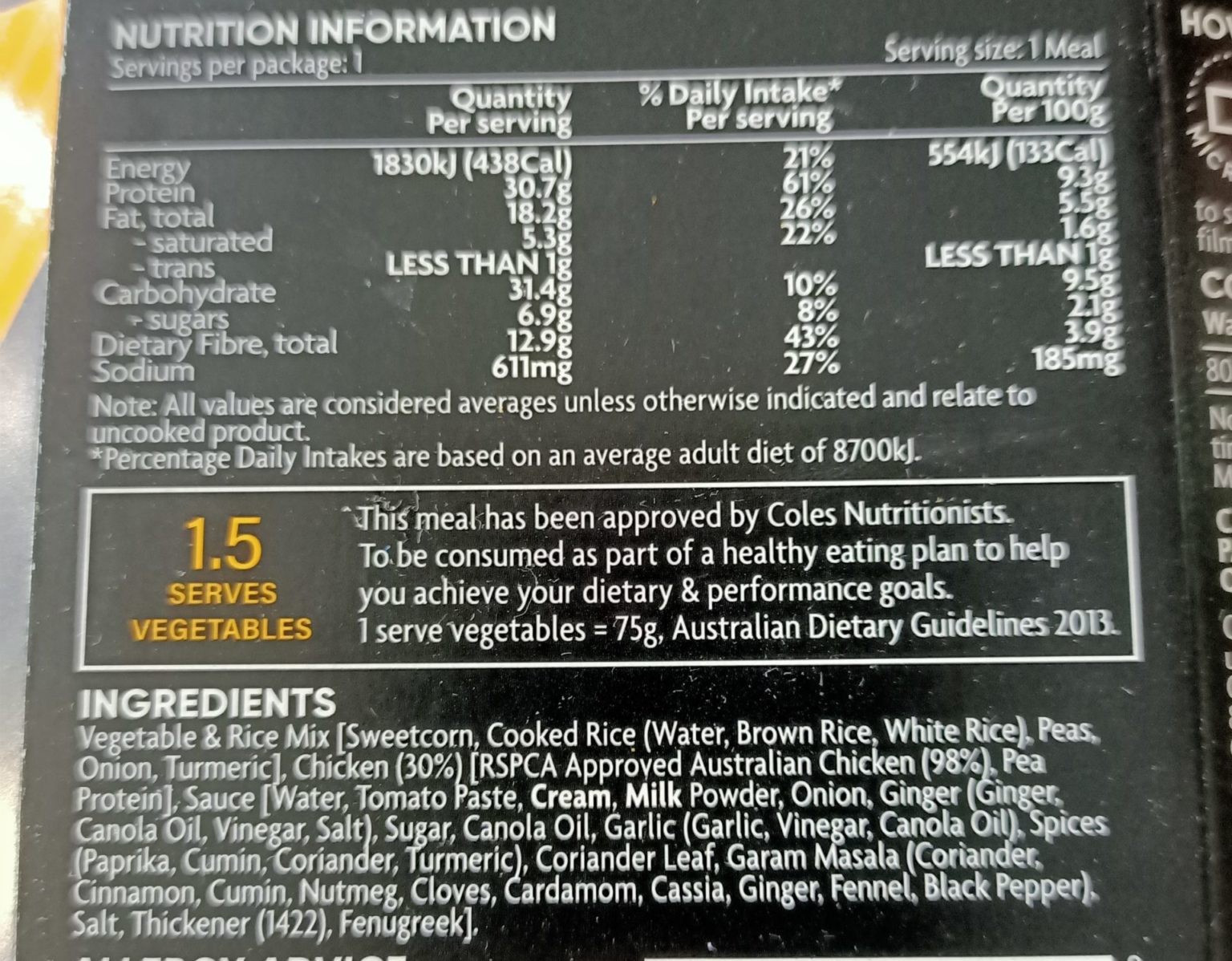 Coles PerForm Vs Core Powerfoods MealPrep