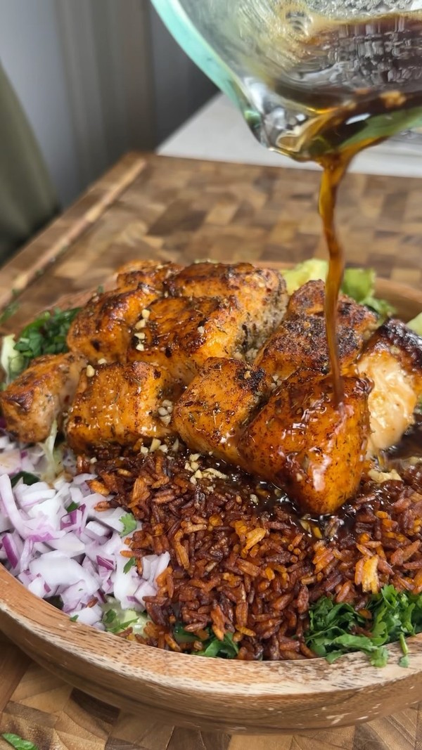 Crispy Rice Salad with Salmon and a Honey Garlic Lime Vinaigrette