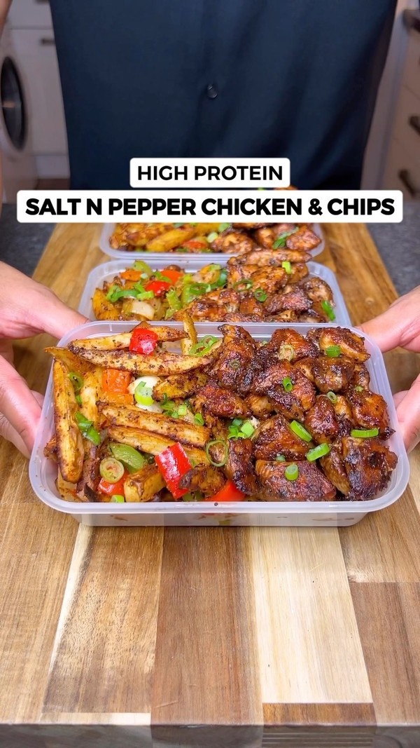 High Protein Crispy Salt n Pepper Chicken & Chips Meal Prep