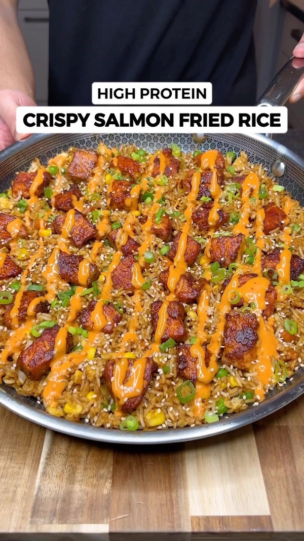 High Protein Crispy Salmon Fried Rice Meal Prep