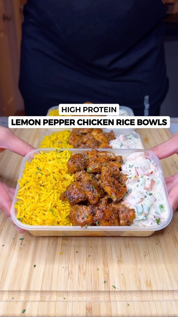 High Protein Lemon Pepper Chicken Rice Bowls