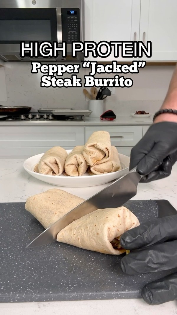 High protein pepper “jacked” Steak burrito