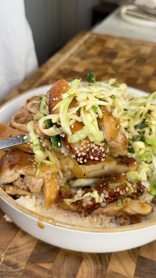 Teriyaki chicken bowls with miso ginger SLAW