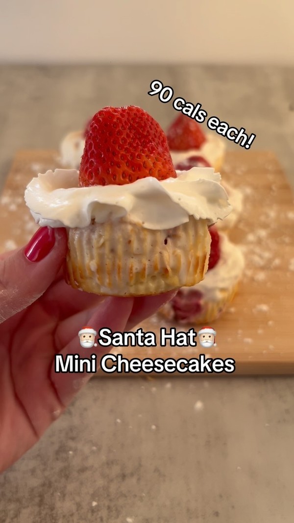 Santa hat mini cheesecakes