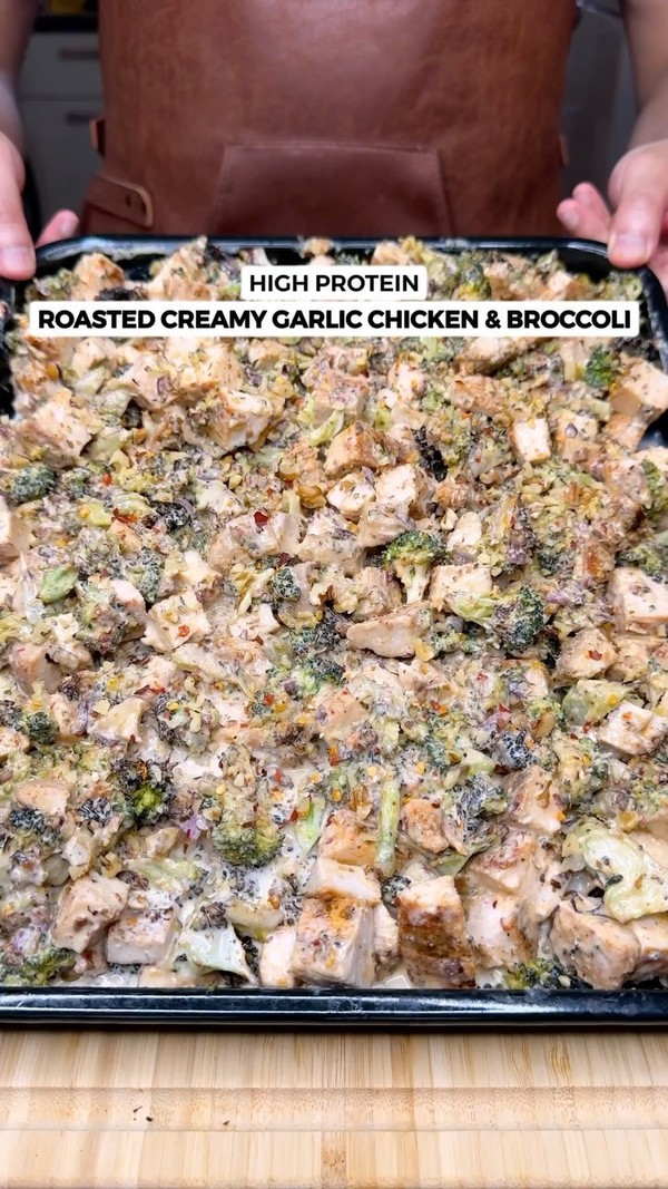 High Protein Roasted Creamy Garlic Chicken & Broccoli