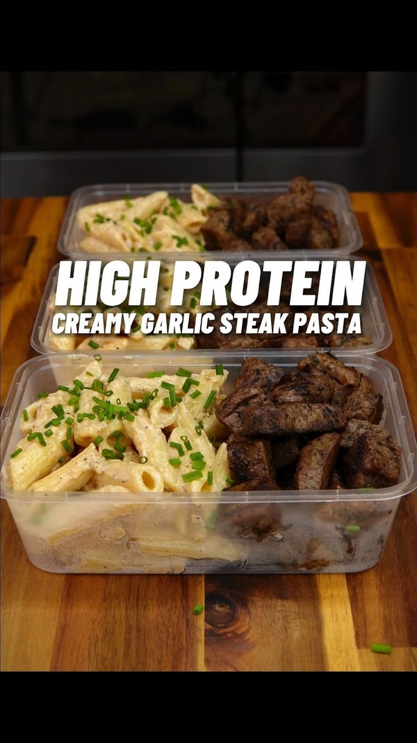 High Protein Creamy Garlic Steak Pasta