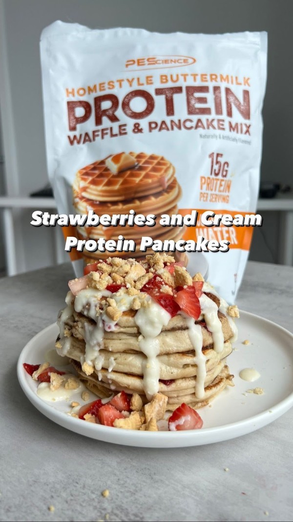 Strawberry Cheesecake Protein Pancakes