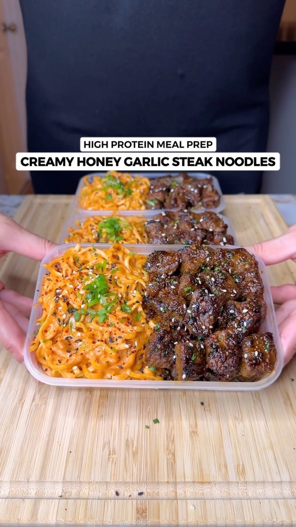 High Protein Creamy Honey Garlic Steak Noodles