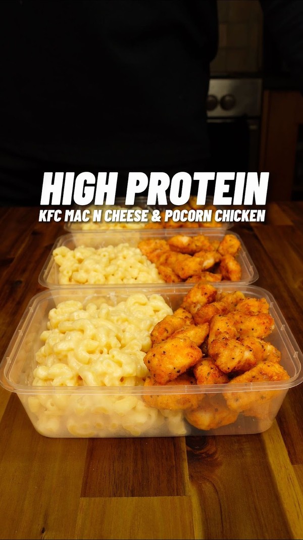 High Protein Mac N Cheese & Popcorn Chicken