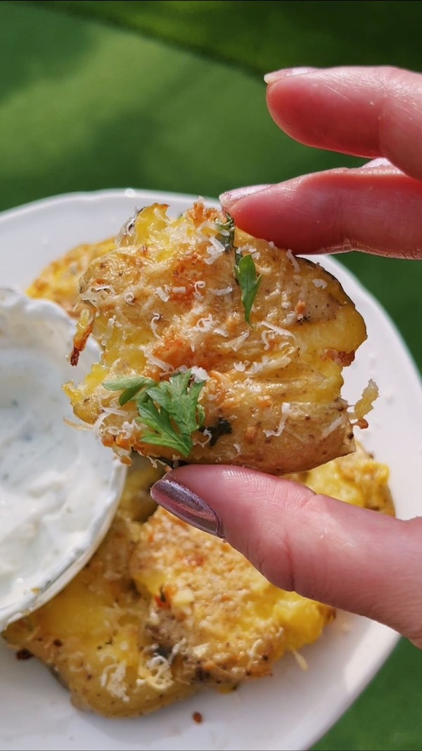 Crushed garlic Parmesan potatoes