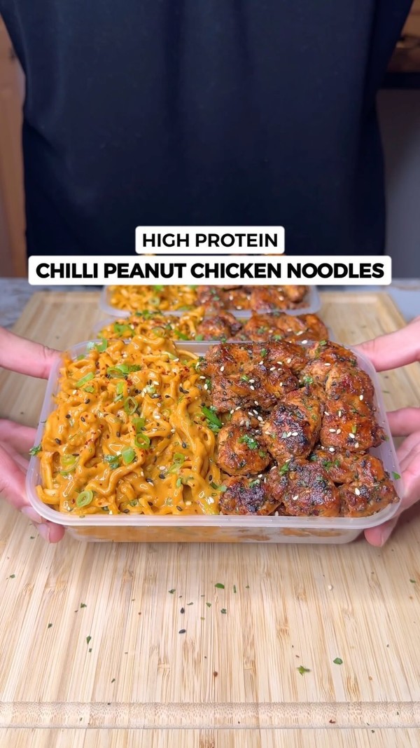 High Protein Chilli Peanut Chicken Noodles