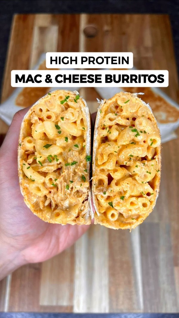 High Protein Mac & Cheese Burritos