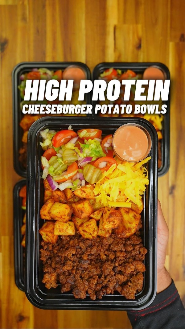 High Protein Cheeseburger Potato Bowls