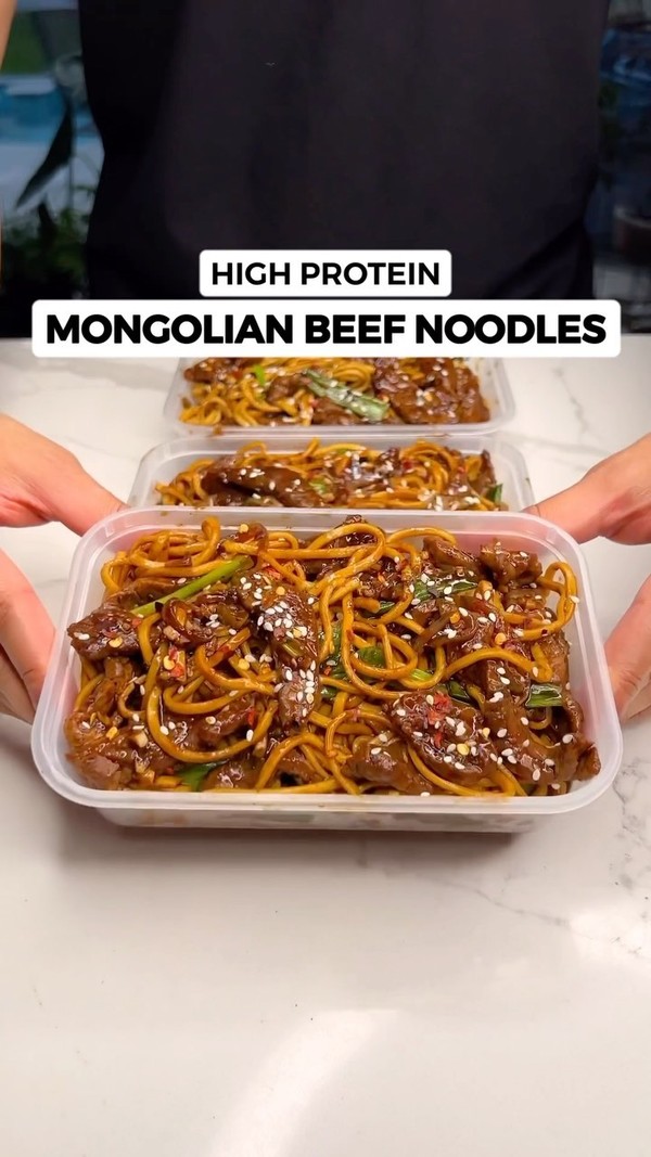 High Protein Mongolian Beef Noodles