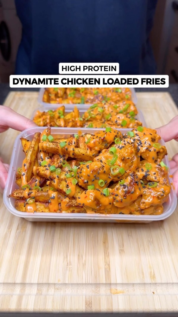 High Protein Dynamite Chicken Loaded Fries