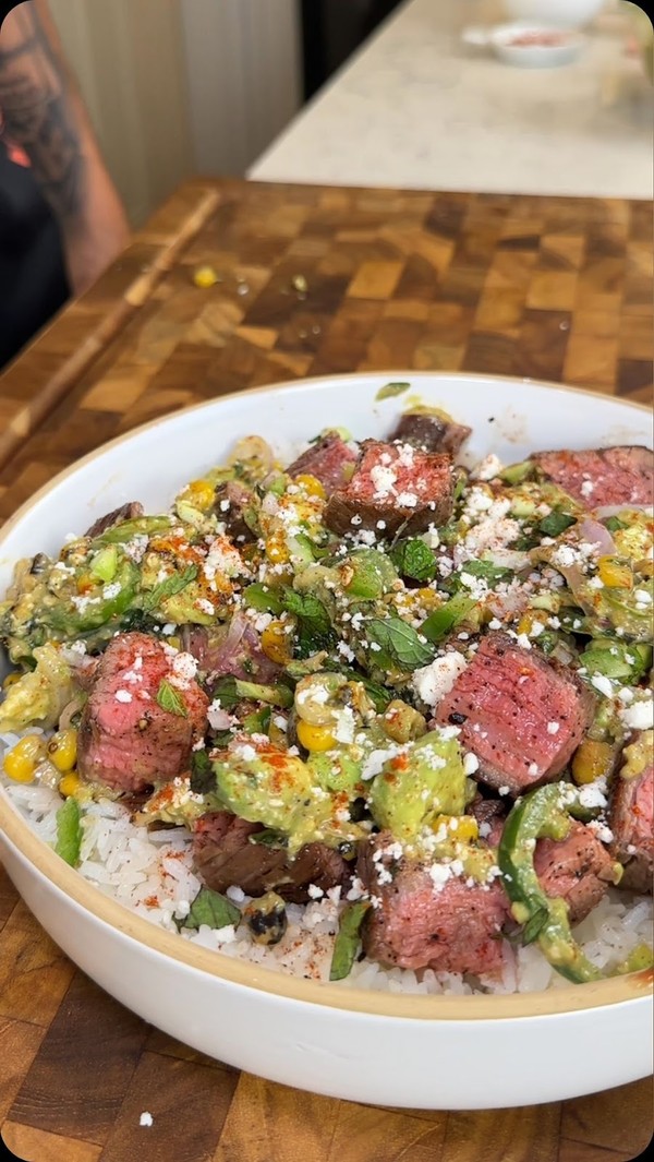 Steak Bowl with Fire Roasted Corn and Avocado Salsa