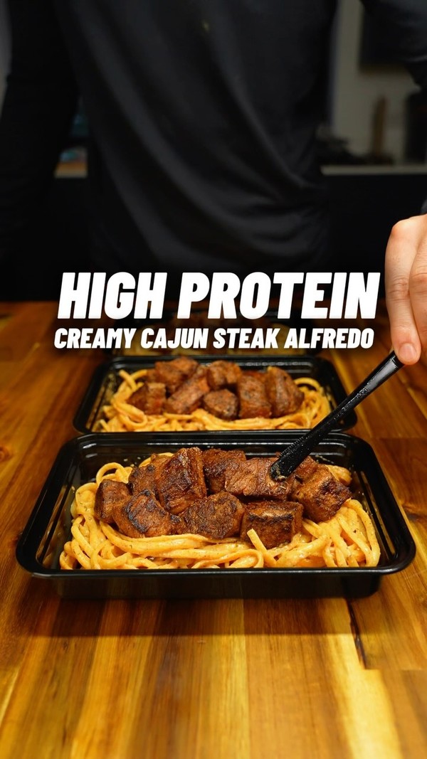 High Protein Cajun Steak Alfredo