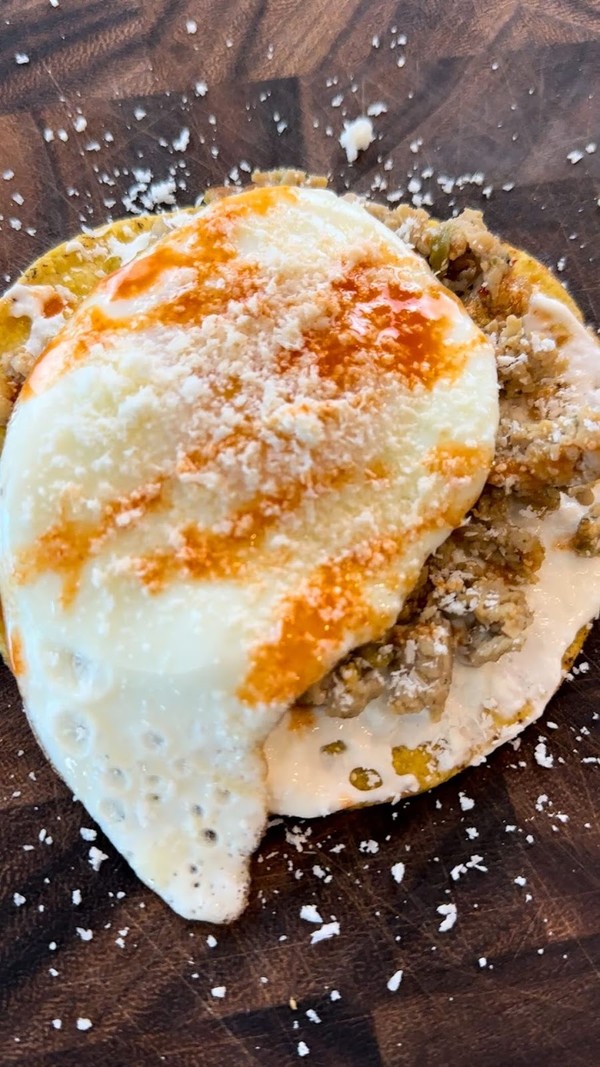Breakfast Tostada w/ Hatch Green Chile Chicken Sausage