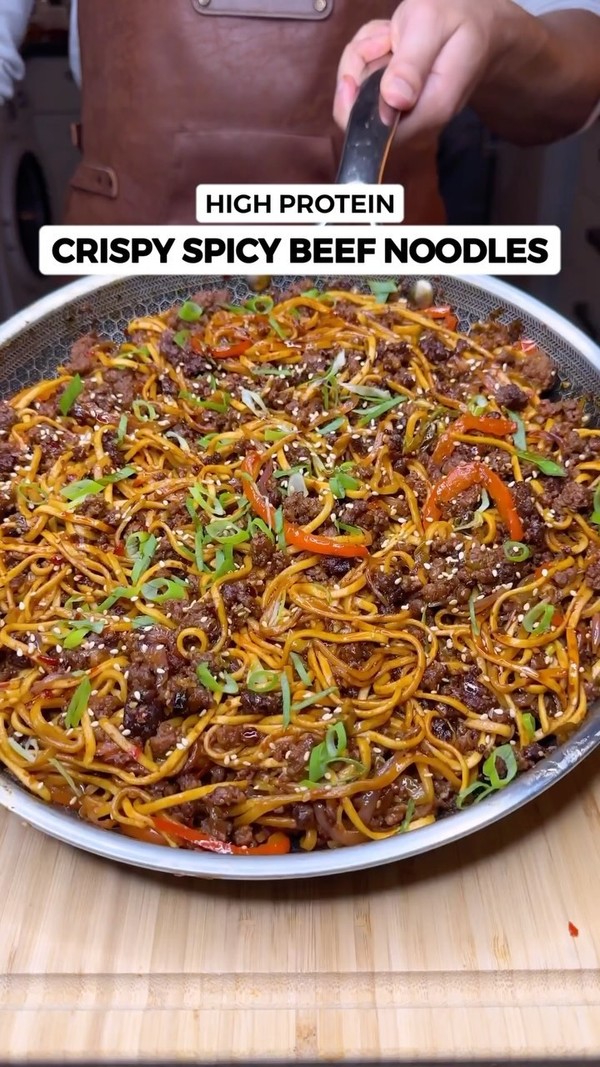 High Protein Crispy Spicy Beef Noodles