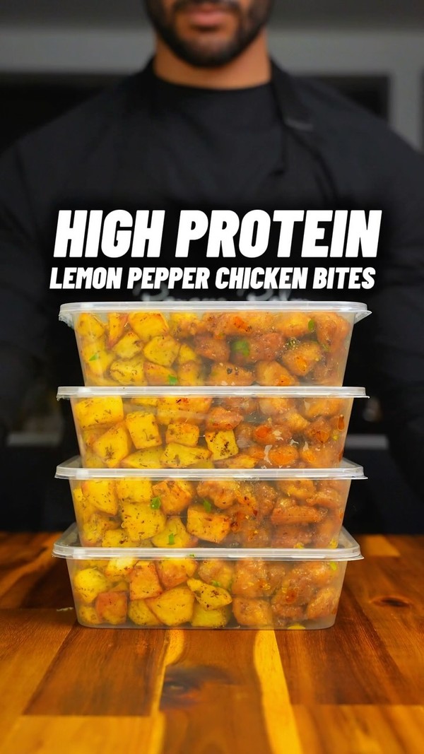 High Protein Crispy Lemon Pepper Chicken Bites & Potatoes