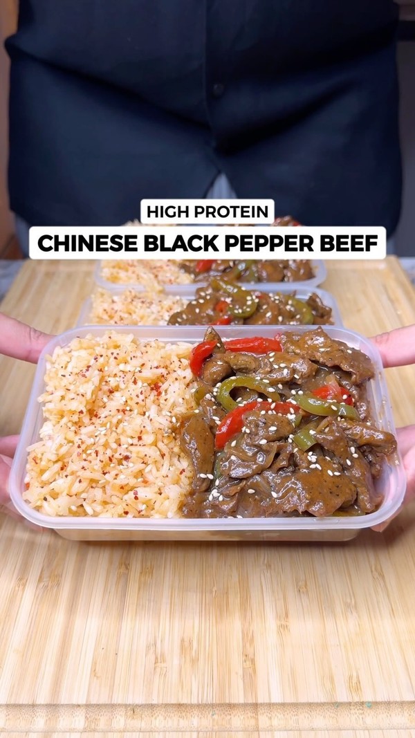 High Protein Chinese Black Pepper Beef w Garlic Fried Rice