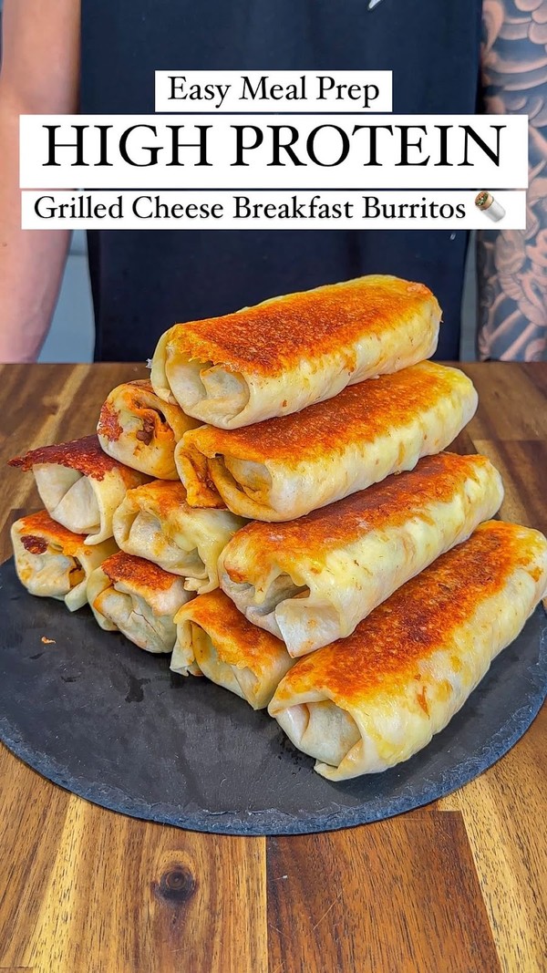 High Protein Grilled Cheese Breakfast Burritos