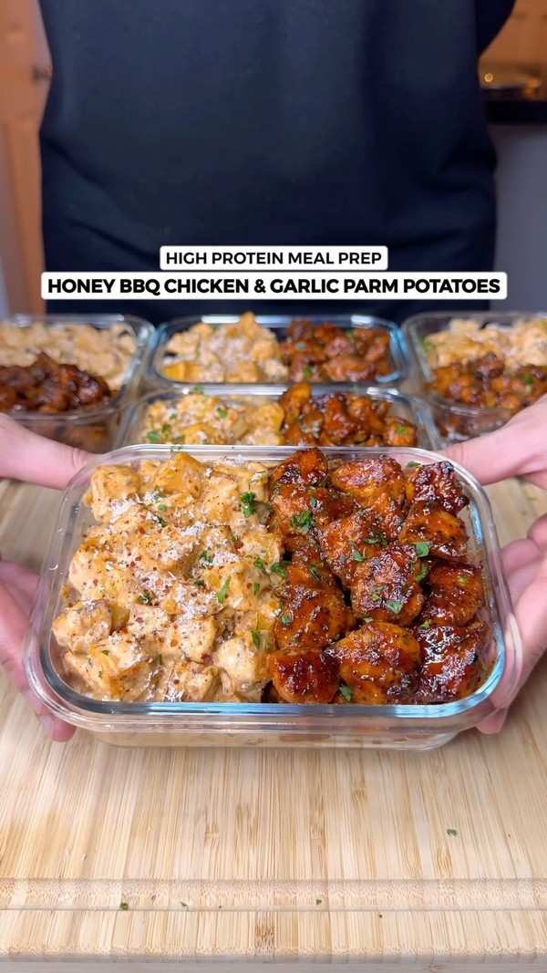 High Protein Honey BBQ Chicken & Garlic Parmesan Potatoes