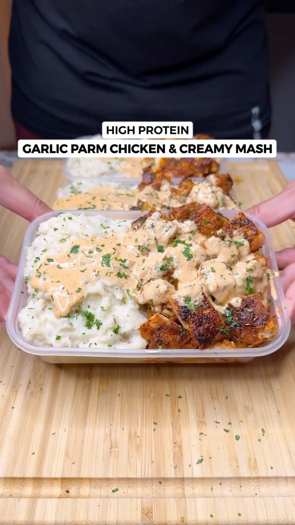 High Protein Garlic Parmesan Chicken & Creamy Mashed Potatoes