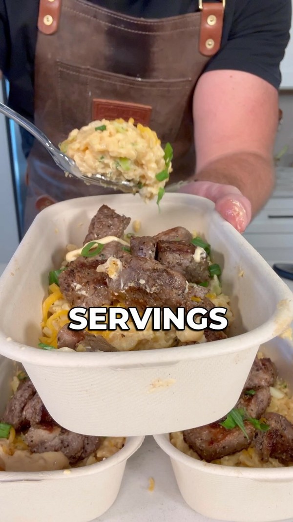 Garlic Steak Bites w/cheesy Cajun and Broccoli Orzo