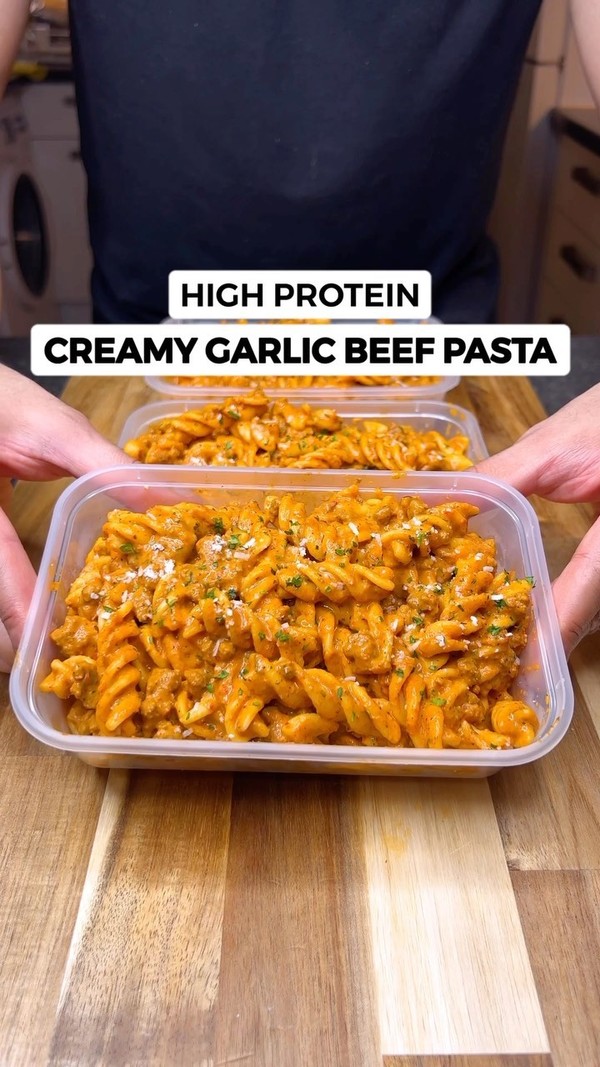 High Protein Creamy Garlic Beef Pasta