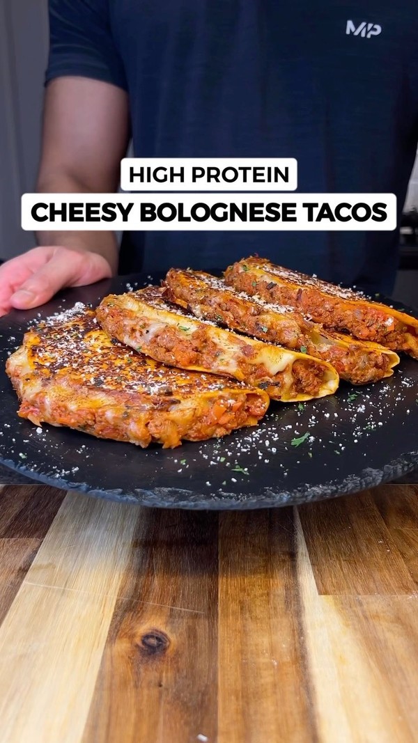 High Protein Cheesy Bolognese Tacos