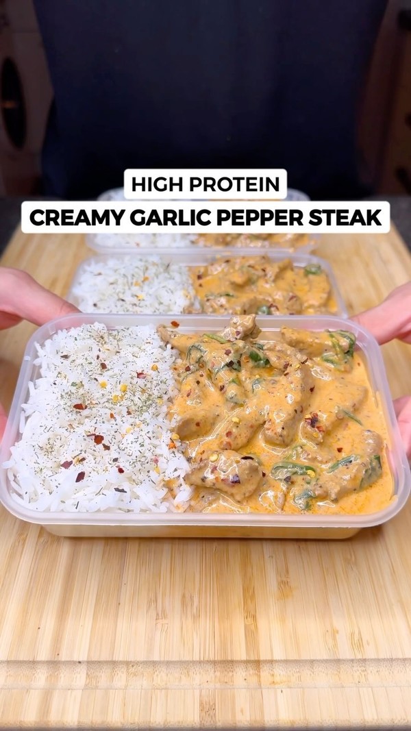 High Protein Creamy Garlic Pepper Steak