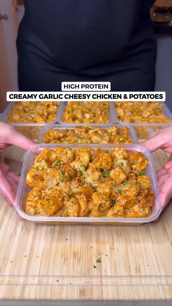 High Protein Creamy Garlic Cheesy Chicken & Potatoes