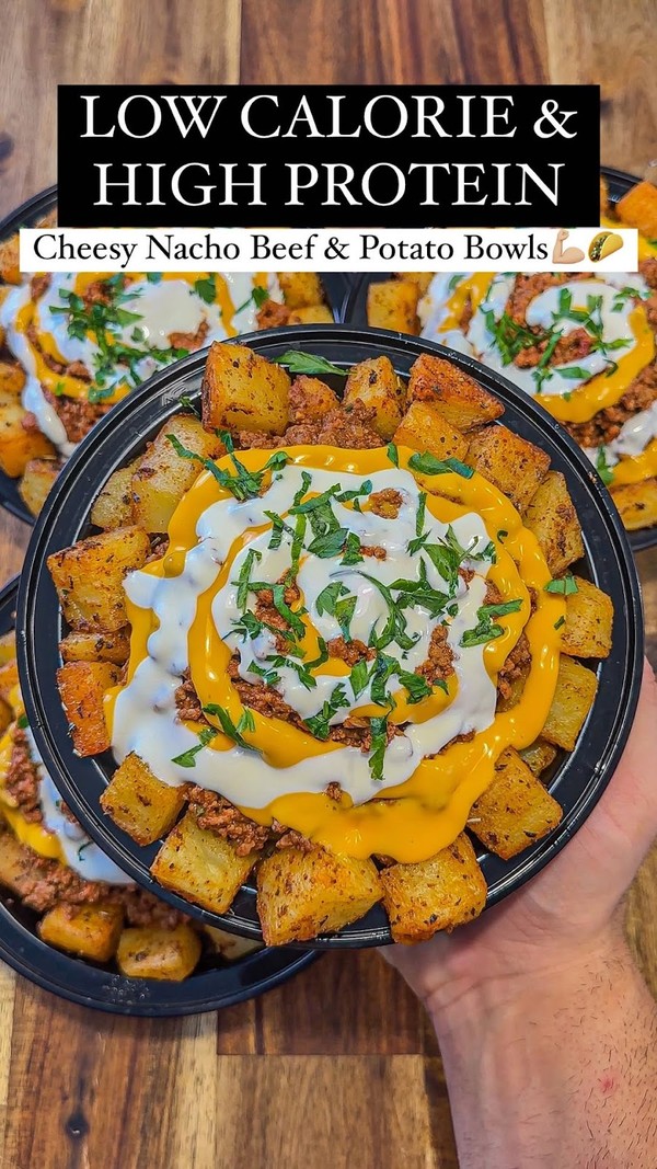 High Protein Cheesy Nacho Beef & Potato Bowls