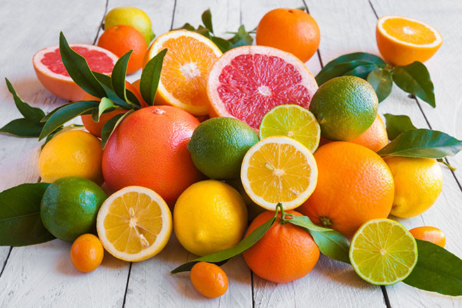 Various citrus fruits (orange, grapeftuit, lemon, mandarine, lim