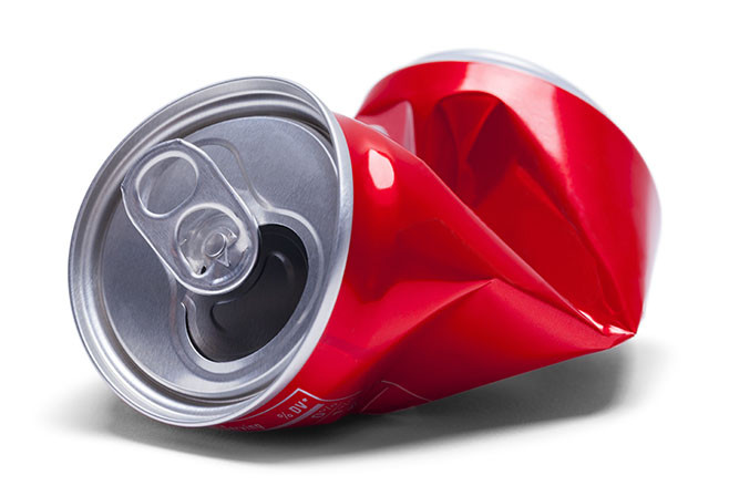 Empty Smashed Soda Pop Can Isolated on White Background