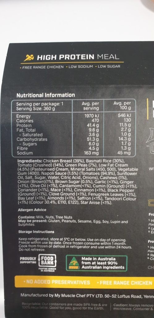 Fitness Outcomes Butter Chicken with Saffron Pilaf Nutritional Information