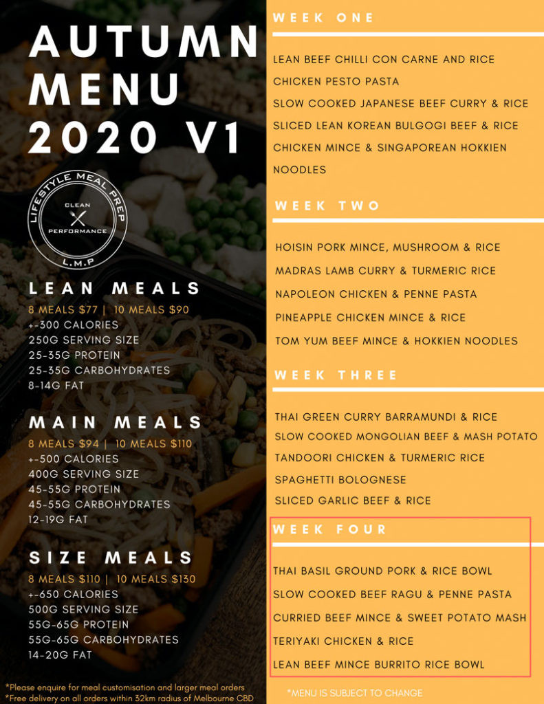 Lifestyle Meal Prep Autumn Menu 2020 Week 4