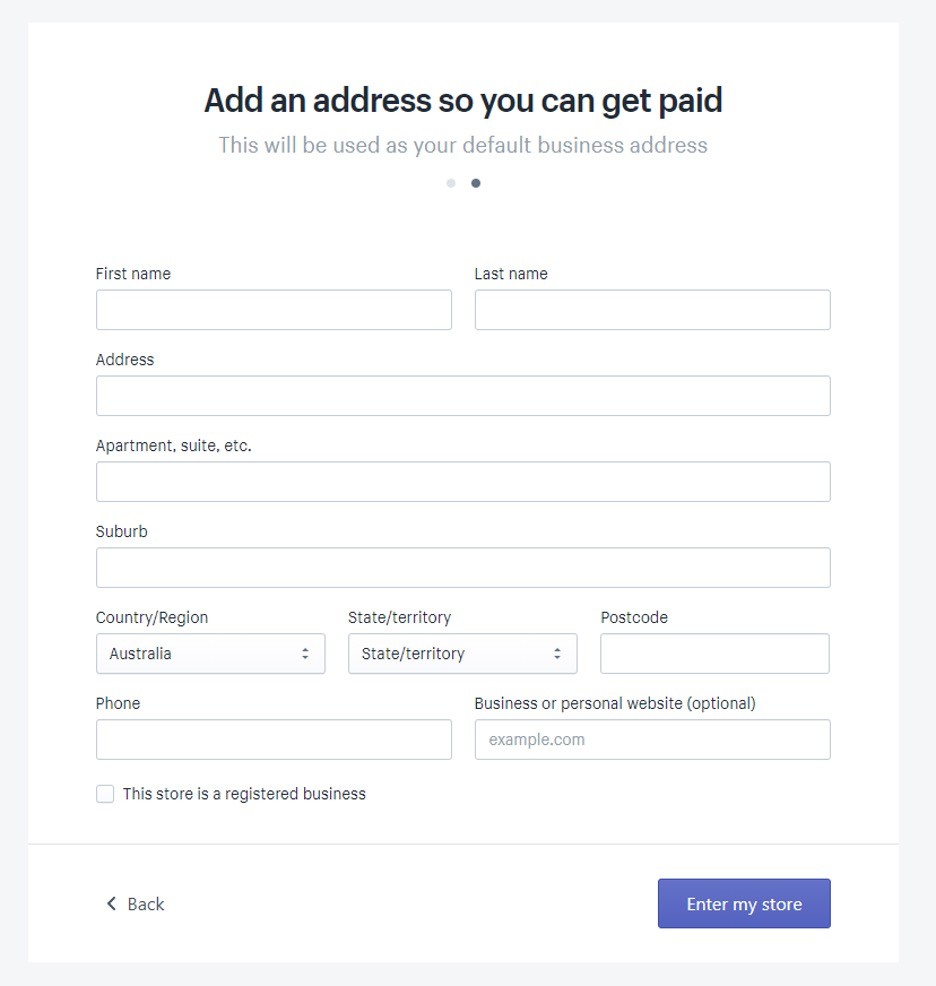 Shopify add an address