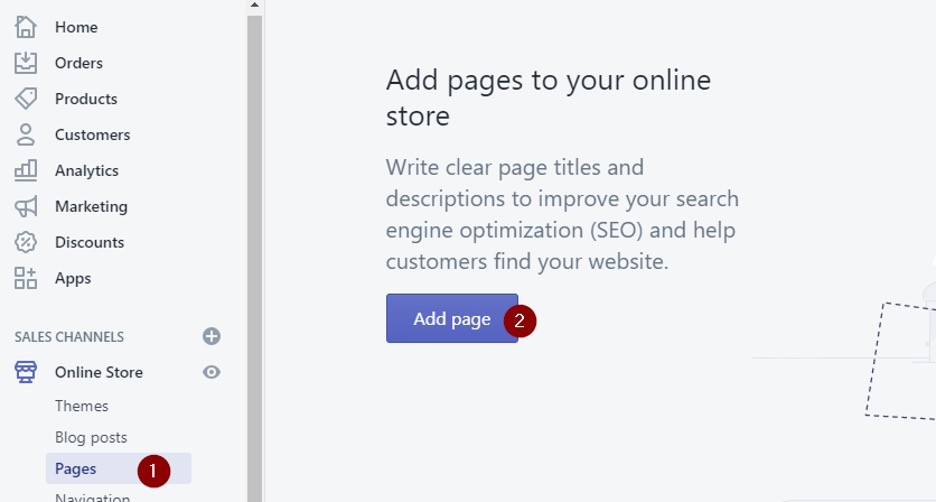 Shopify add pages