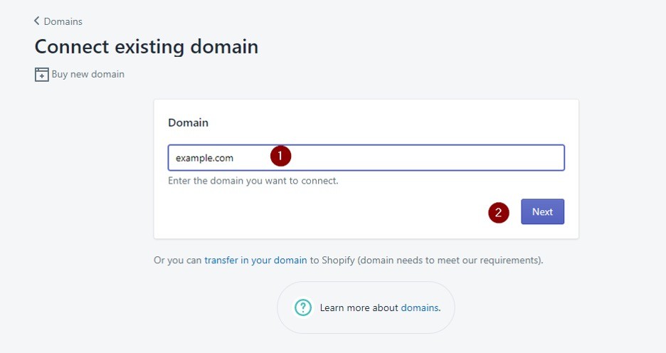 Shopify connect existing domain