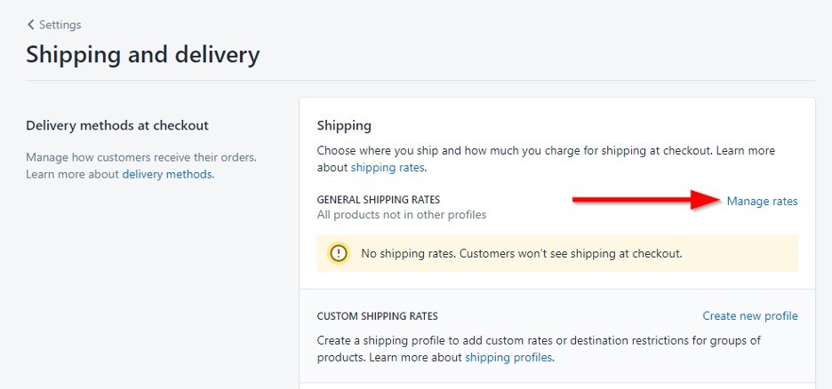 Shopify manage shipping rates