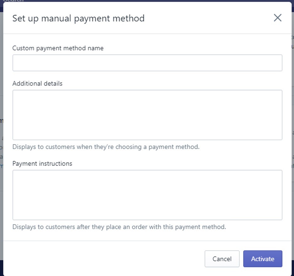 Shopify manual payment method