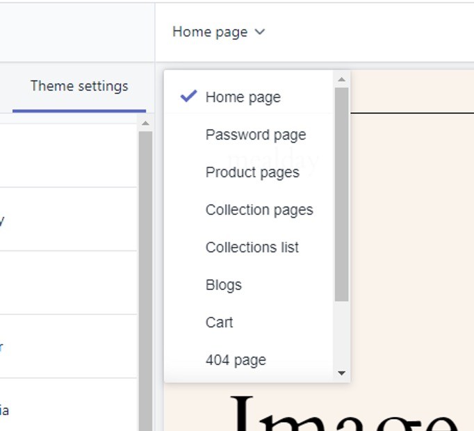 Shopify page dropdown
