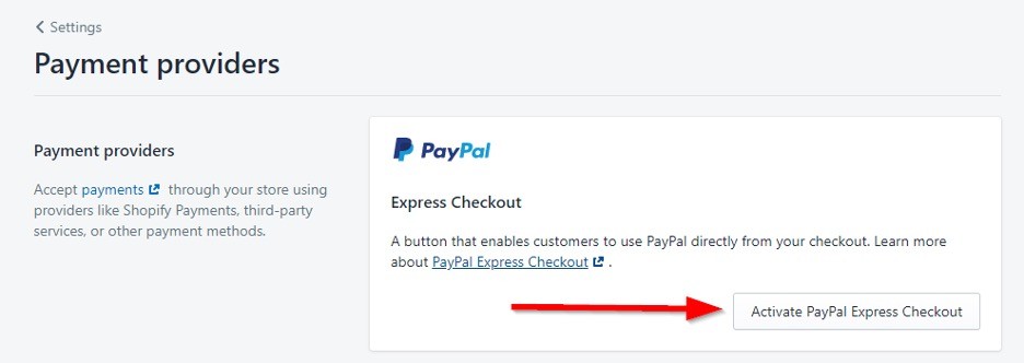 Shopify connect paypal