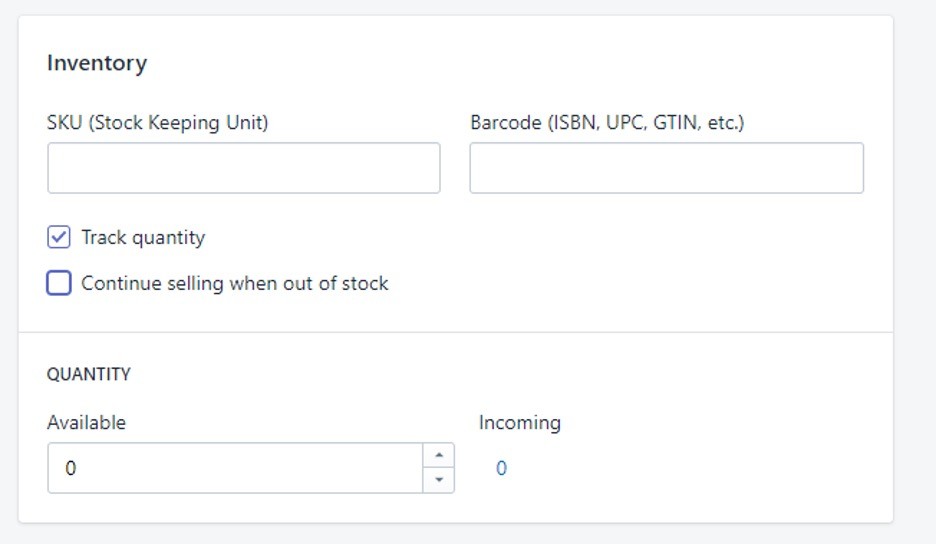 Shopify product inventory
