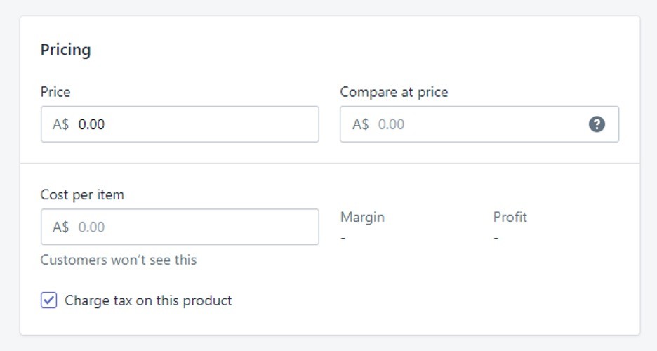 Shopify product pricing