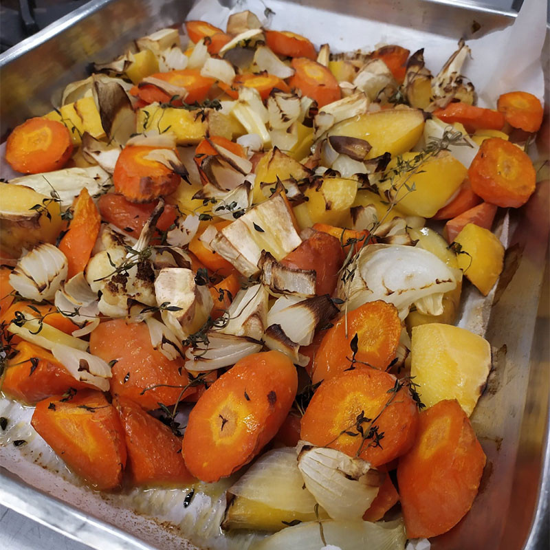 Roughly chopped potatoes, carrots and onions cooked in extra virgin olive oil