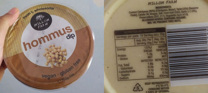 Willow Farm Hommus Dip Nutritional Info