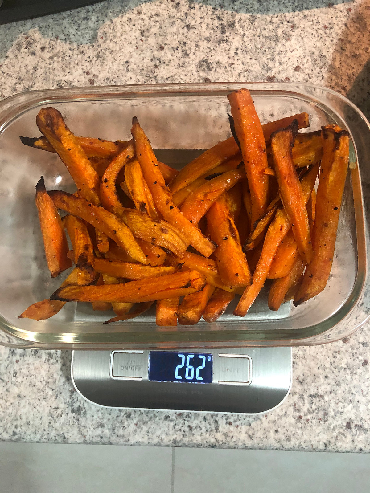 Weighing sweet potato fries